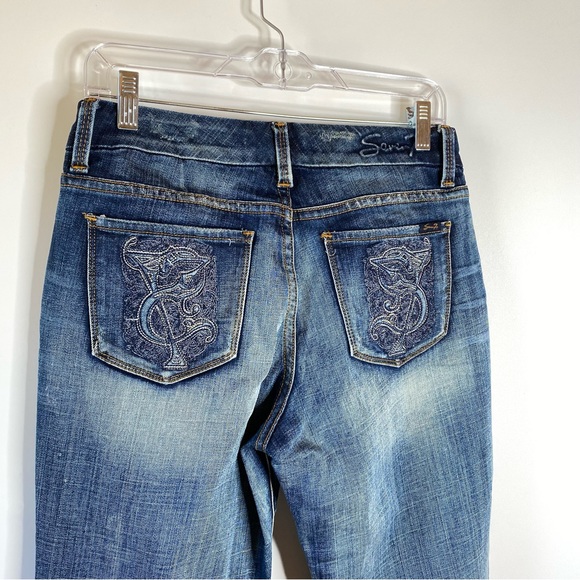 Seven 7 Womens Bootcut Jeans Sz 6 Distressed Stretch Mid Rise Denim Embroidery - Picture 6 of 14